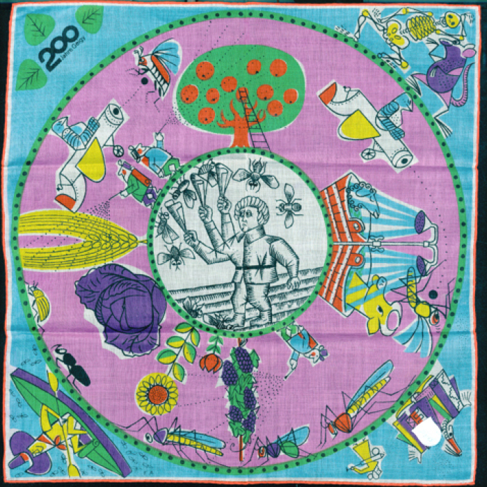 Die Welt des Geigy-Blockbusters DDT auf einem Taschentuch.