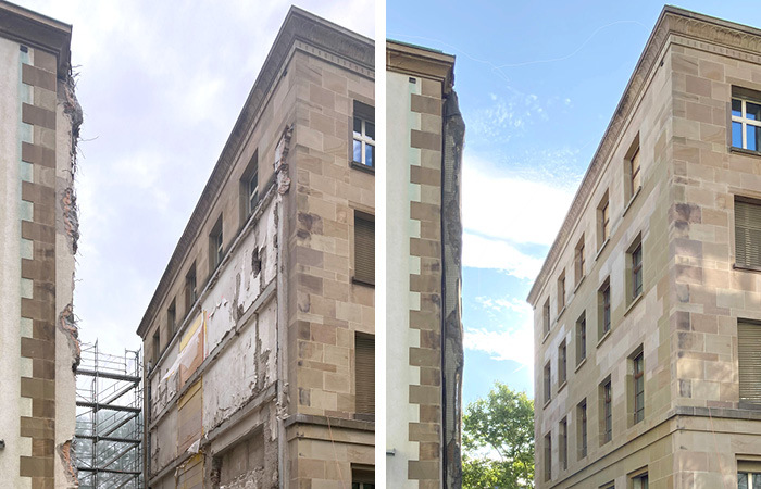 The old and new façade.